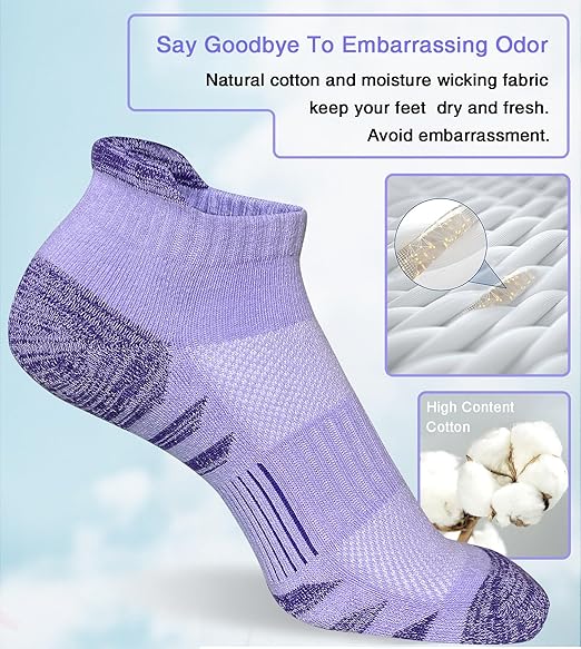 Womens Ankle Anti-blister Thick Cushioned Wicking Odor Resist Athletic Running Socks 5 Pairs